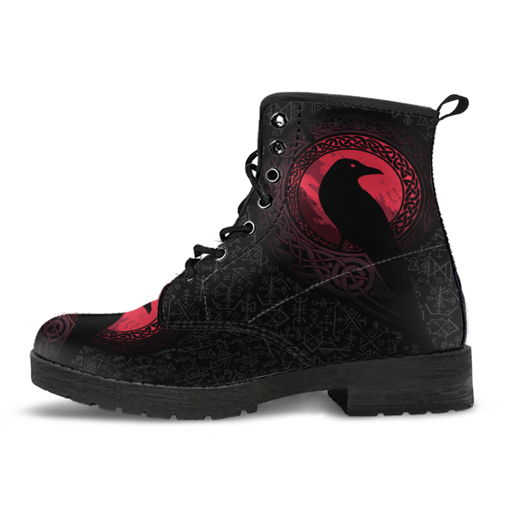 Viking Women's Leather Boots, The Raven Of Odin with Futhark RLT12