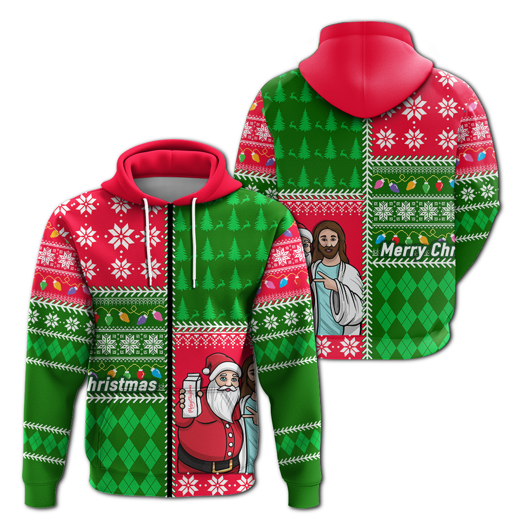Santa With Jesus Christmas 2022 Ugly Style Hoodie - LT12