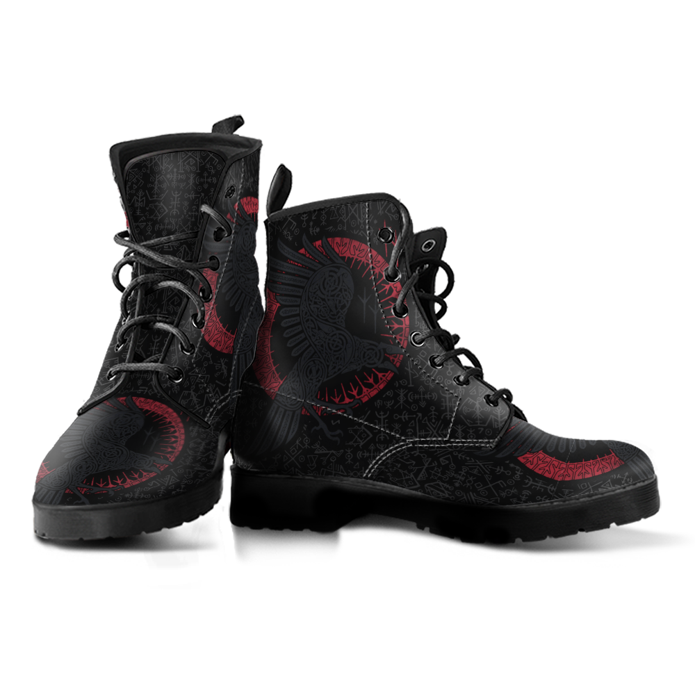 Viking Men's Leather Boots, Ragnar's Raven with Futkark RLT12