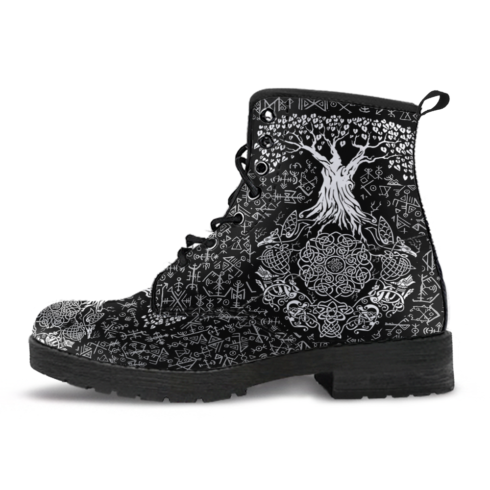 Viking Women's Leather Boots, Tree Of Life Celtic Knot with Futhark RLT12