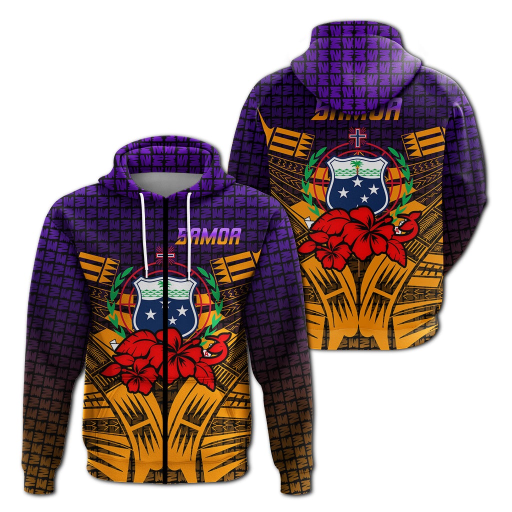 Samoa Zip Hoodie Hibiscus With Tribal LT12
