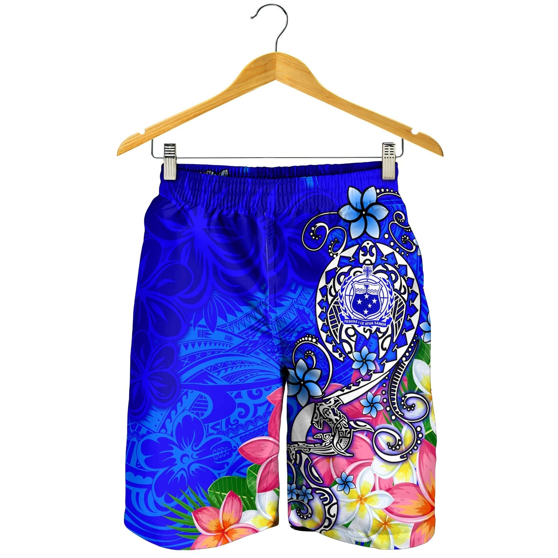 Samoa Men's Shorts - Turtle Plumeria Blue