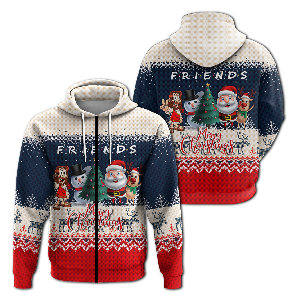 Christmas Jesus With Santa, Snowman And Reindeer Ugly Pattern Hoodie LT12