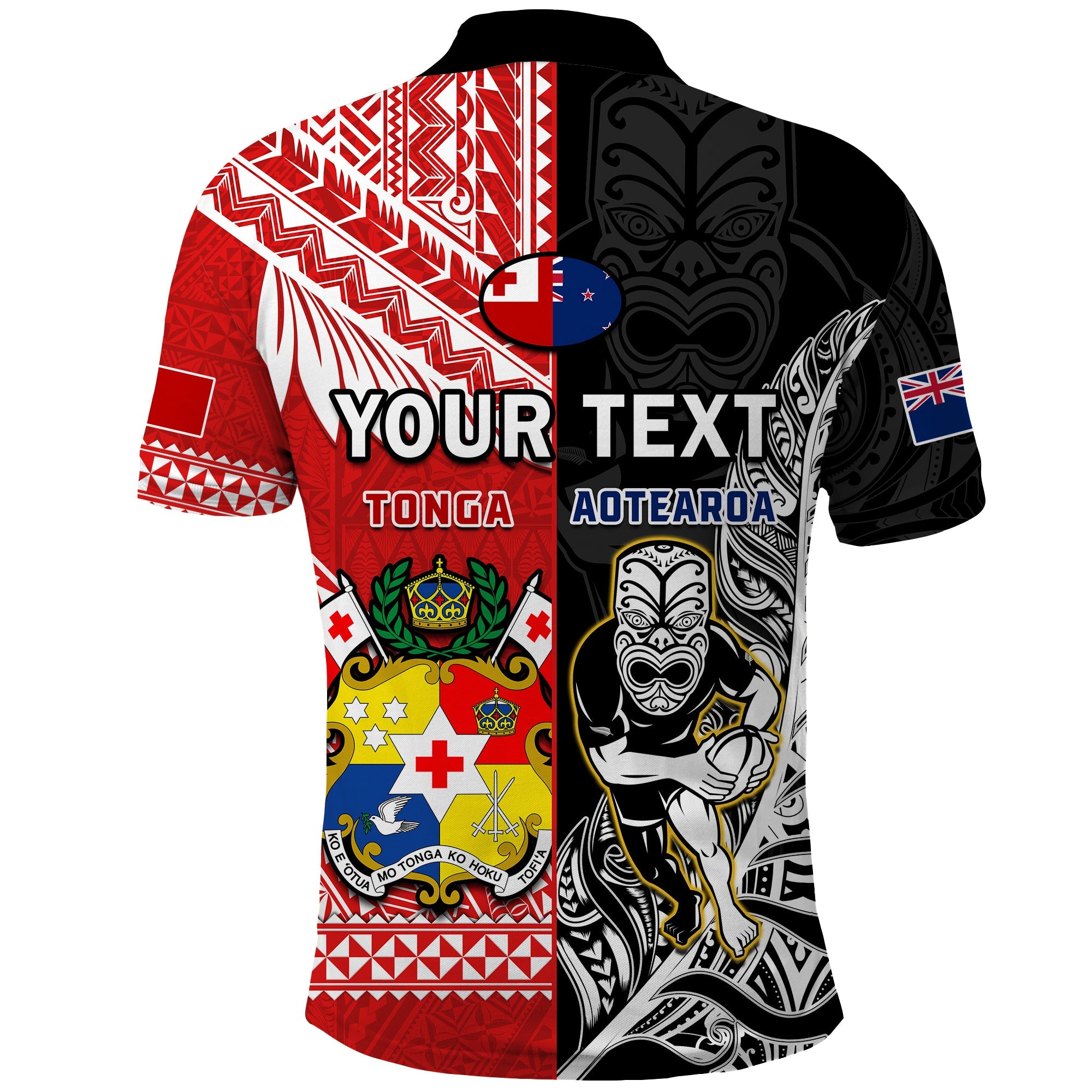 Custom Mate Maa Tonga All Black Rugby Polo Shirt Polynesian Mix NZ Maori Fern LT14