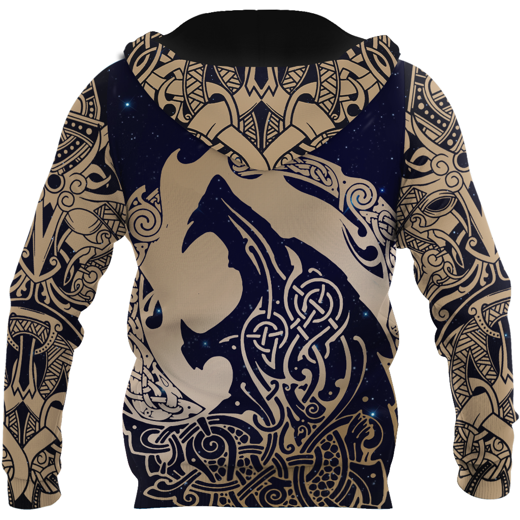 Viking Clothing Viking Wolf and Ravens Hoodie RLT12
