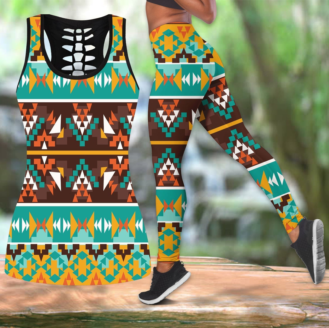 Native American Seamless colorful Hollow Tanktop Leggings Set LT10