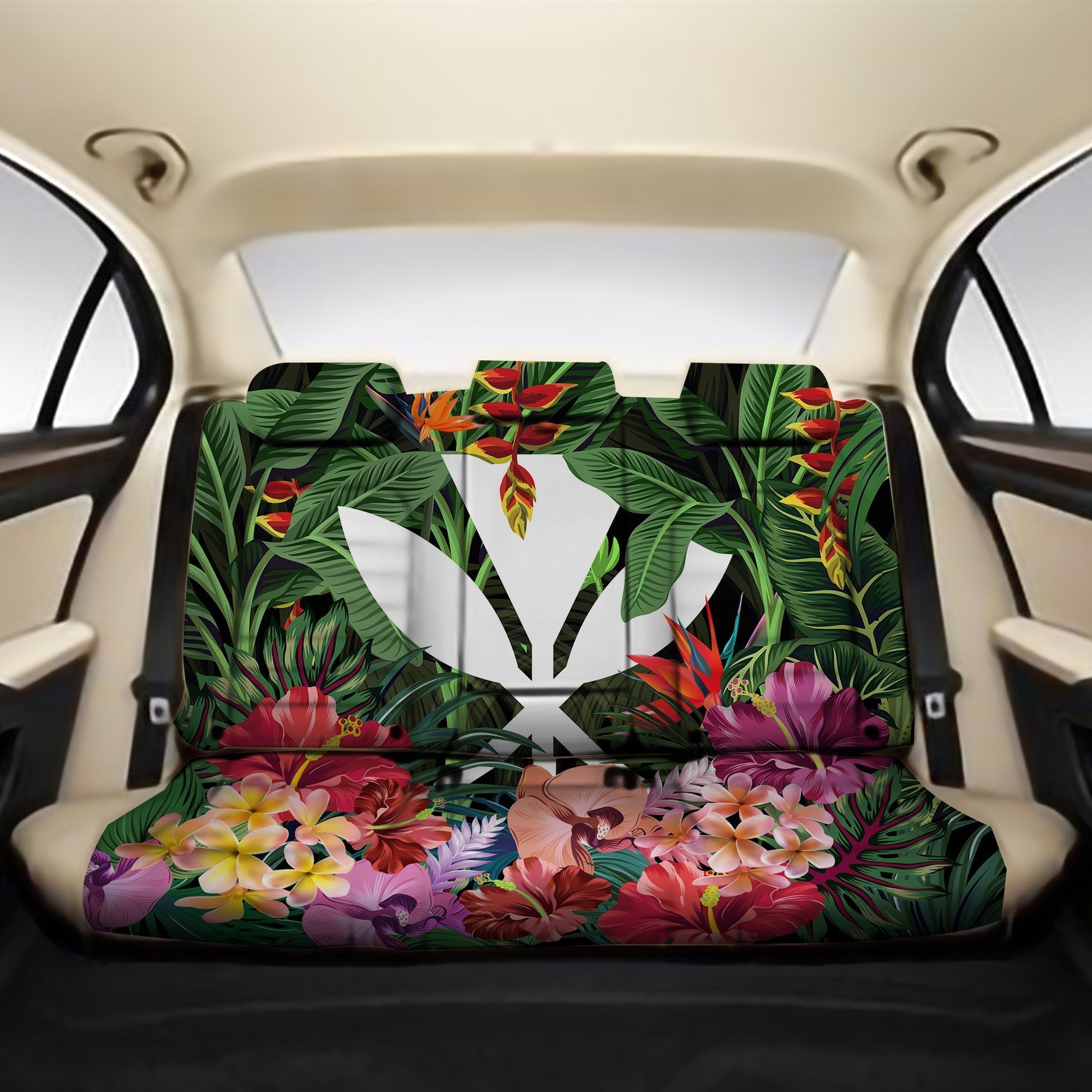 Kanaka Maoli (Hawaiian) Back Car Seat Covers - Coat Of Arms Tropical Hibiscus and Orchid