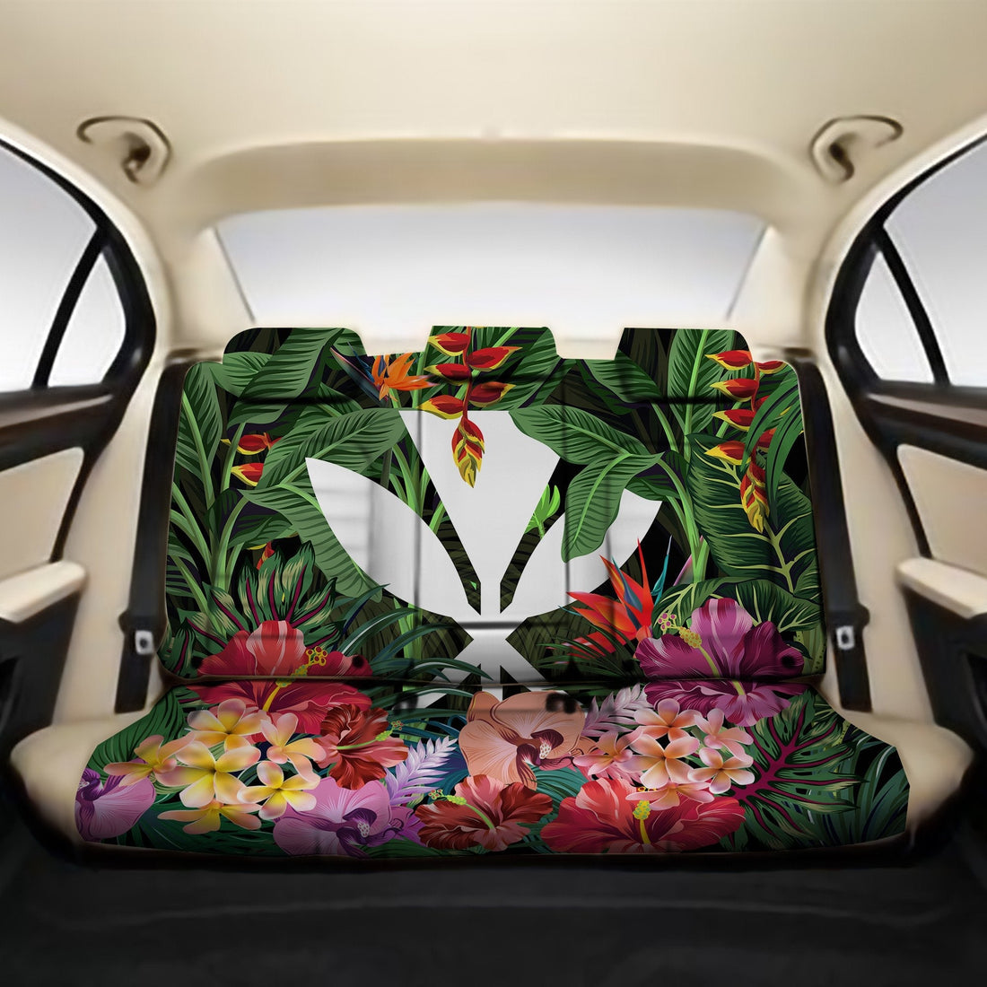 Kanaka Maoli (Hawaiian) Back Car Seat Covers - Coat Of Arms Tropical Hibiscus and Orchid