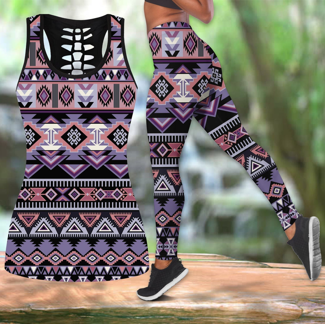 Native American Ethnic Pattern Hollow Tanktop Leggings Set LT10