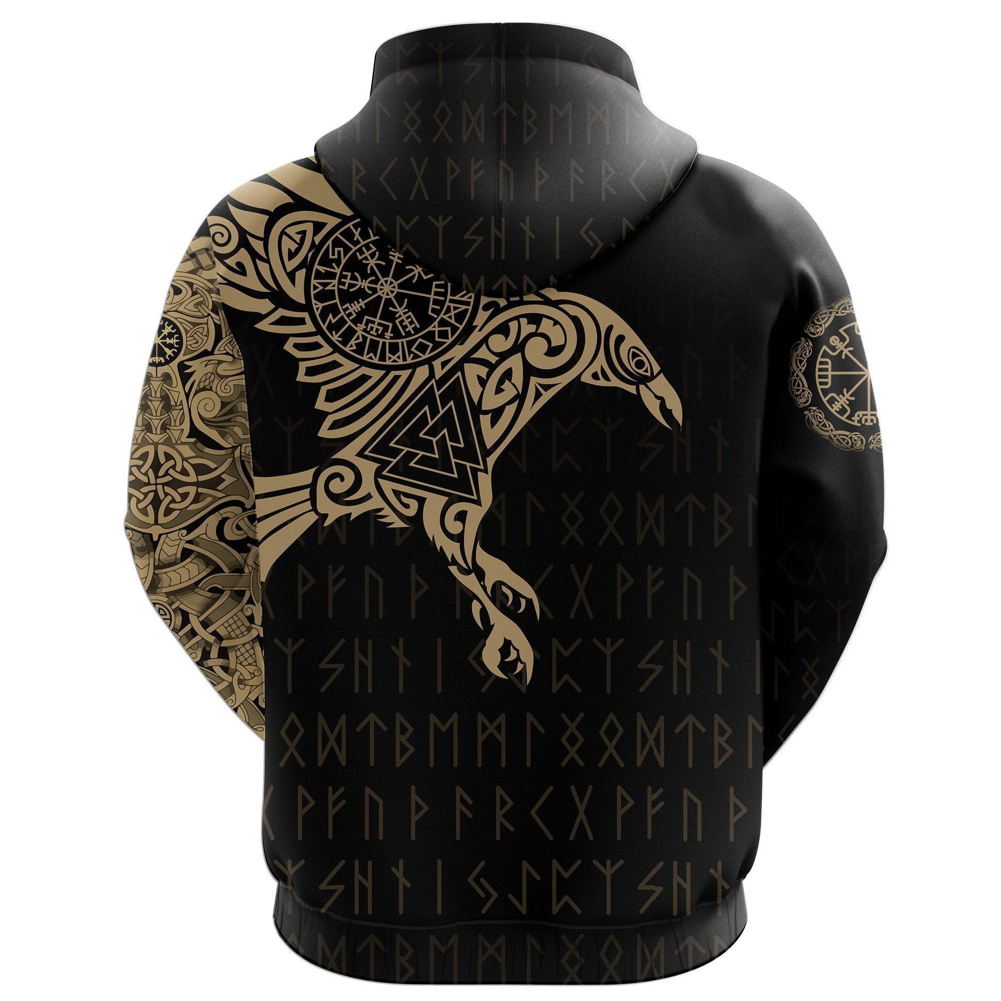 Viking The Raven Of Odin Tattoo Zip Hoodie Gold RLT12