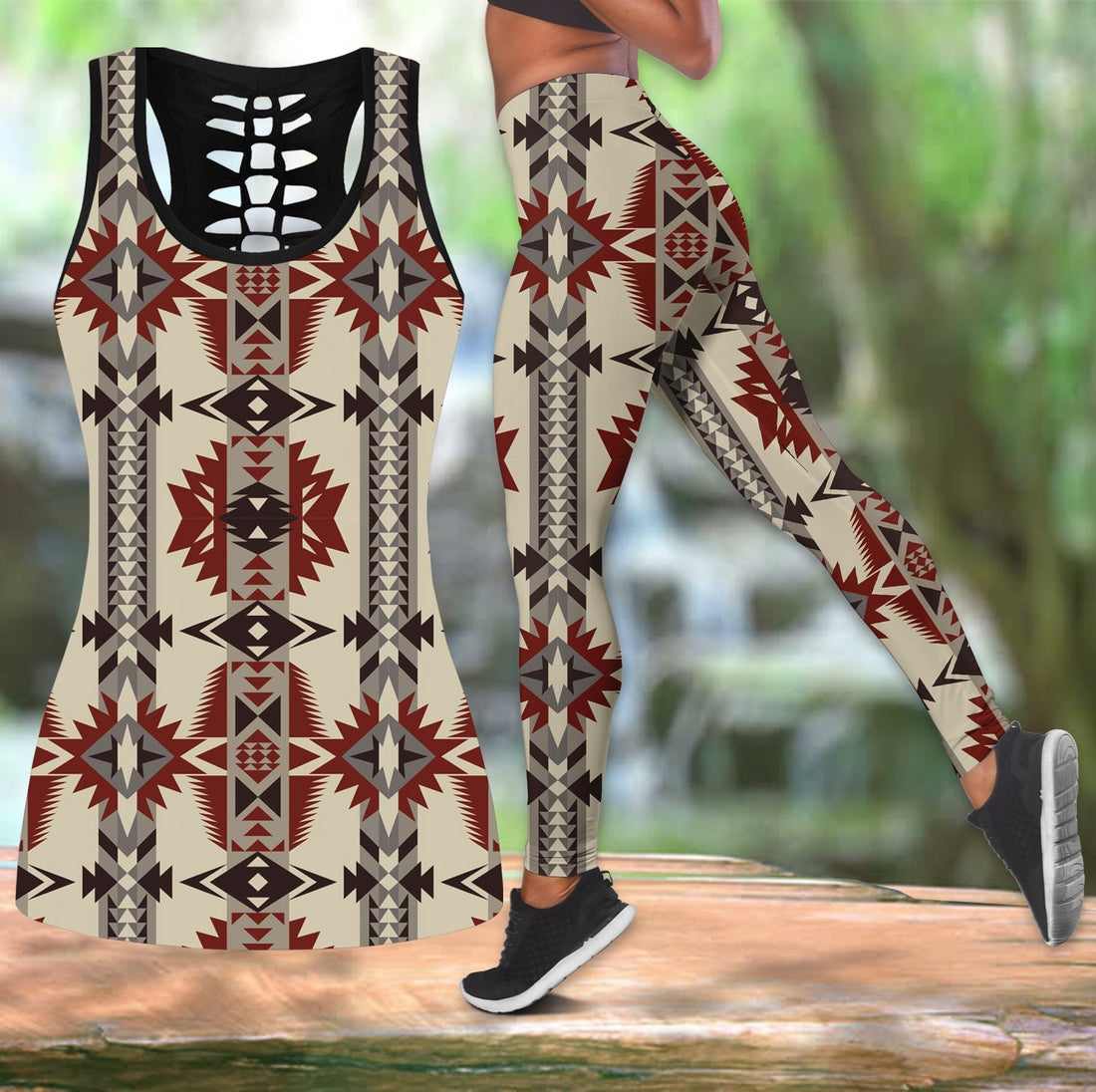 Native American Geometric Seamless Pattern Hollow Tanktop Leggings Set LT10