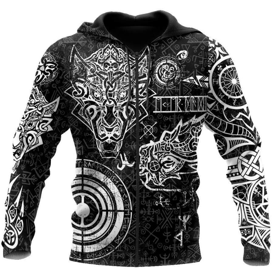 Viking Clothing Fenrir and Nidhogg Viking Tattoo Hoodie RLT12