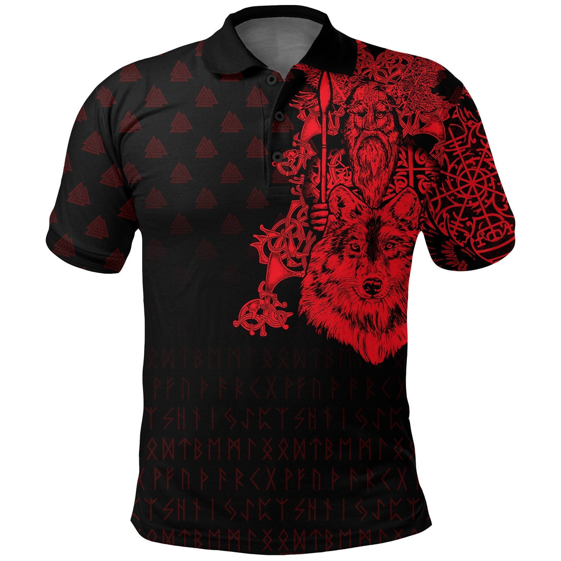 Viking Polo Shirt Old Norse Odin Tattoo Red RLT12