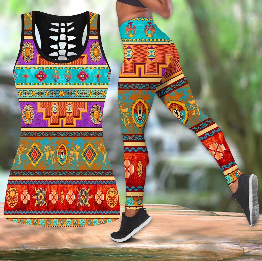 Pattern Color Native American Hollow Tanktop Leggings Set LT10