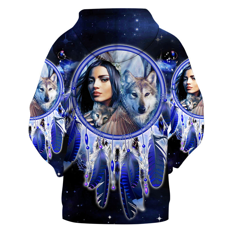Native American Girl Dream Catcher Blue Galaxy 3D Hoodie LT10