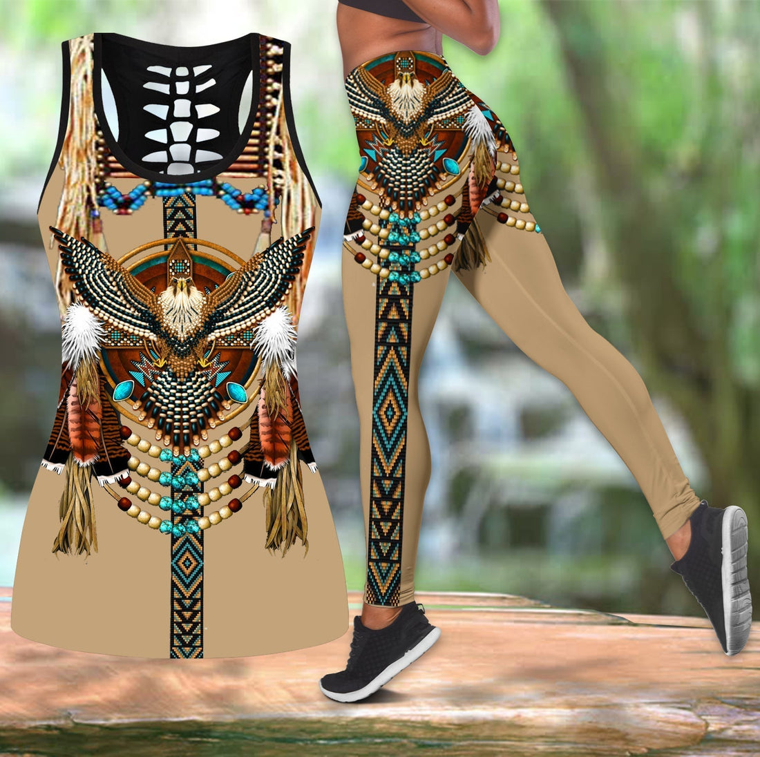 Native American Mandala Brown Pattern Tank Top and Leggings Sets LT10