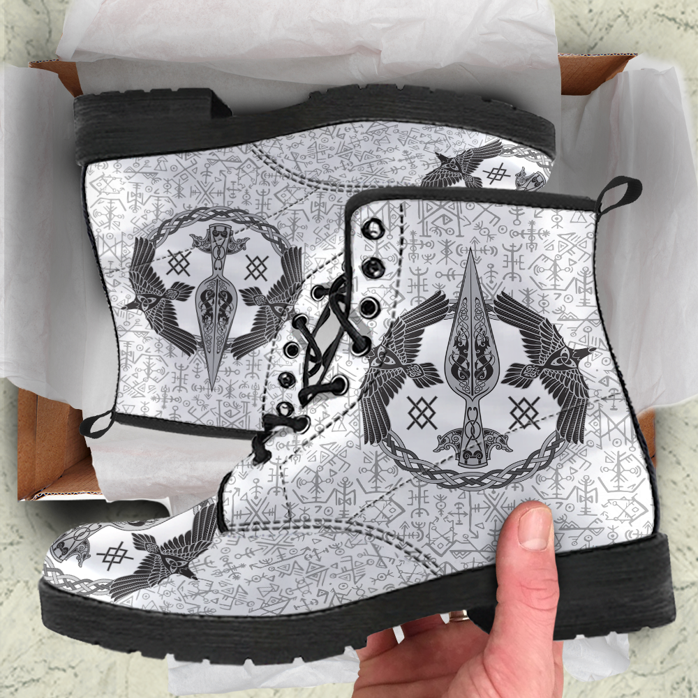 Viking Women's Leather Boots, The Spear Of Odin with Futhark RLT12
