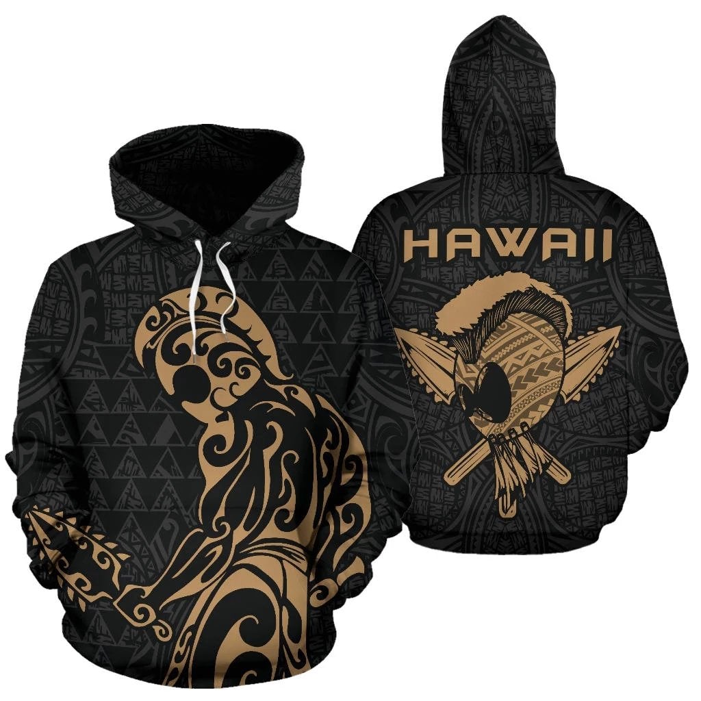 Polynesian Kakau Helmet Weapon Gold - Kanaka Warrior Hoodie