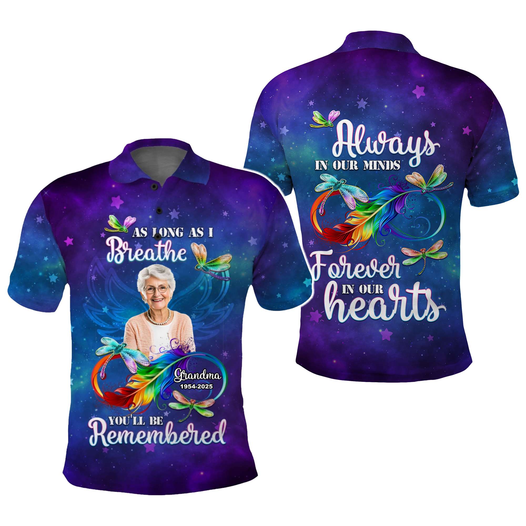 Custom Memorial Polo Shirt with Photo – As Long As I Breathe, You'll Be Remembered CTM05