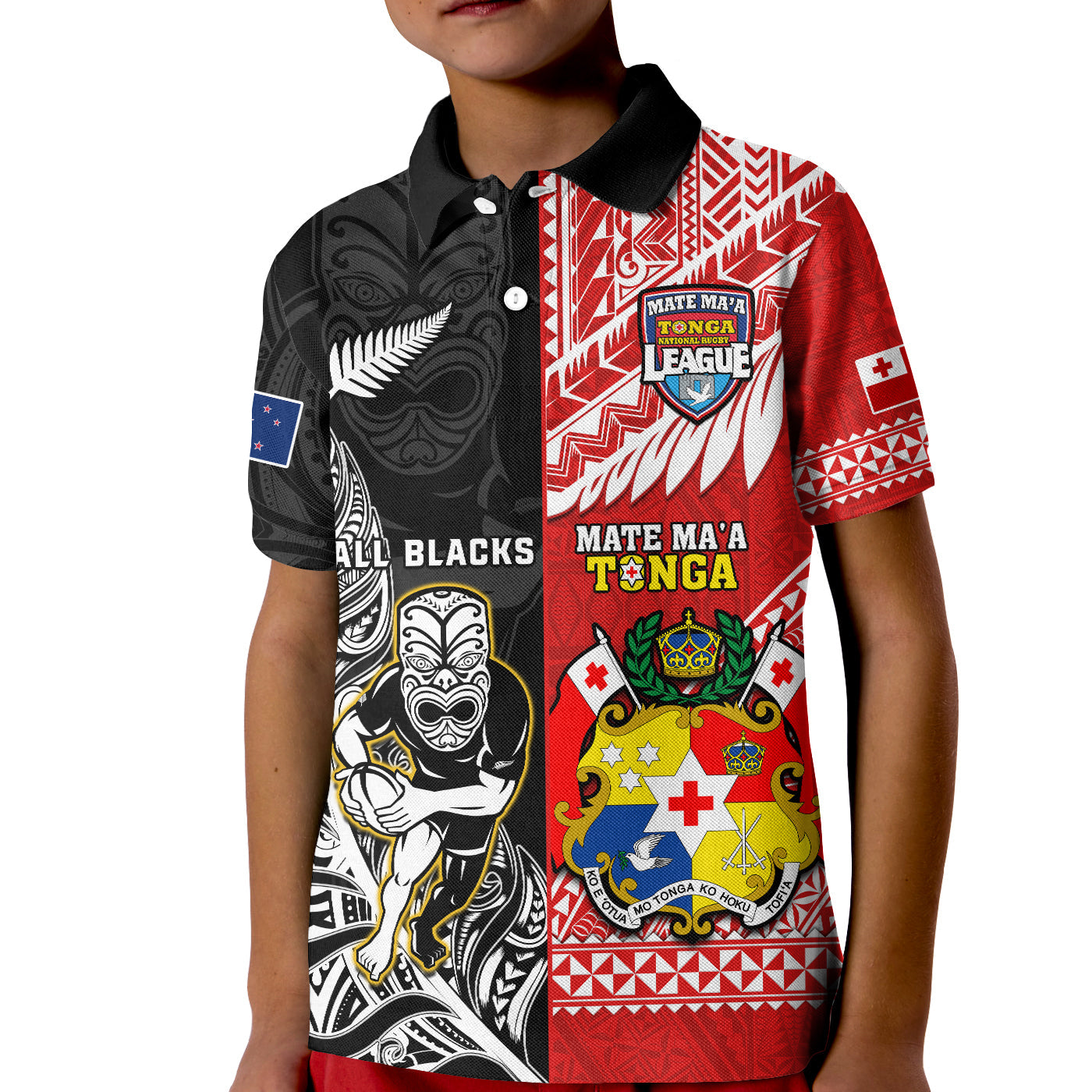 Custom Mate Maa Tonga All Black Rugby Polo Shirt Polynesian Mix NZ Maori Fern LT14