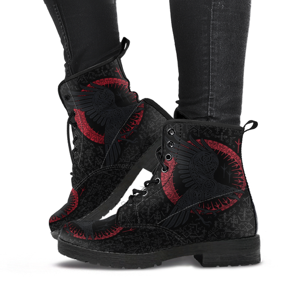 Viking Men's Leather Boots, Ragnar's Raven with Futkark RLT12