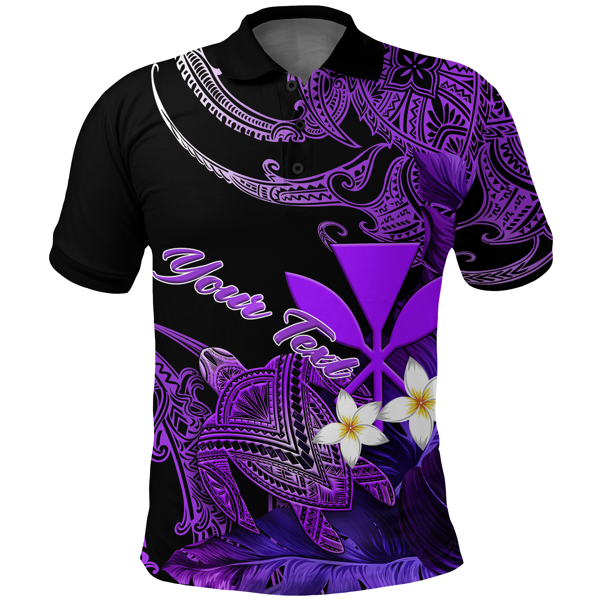 Custom Hawaii Turtle With Plumeria Leaf Purple Polo Shirt LT12