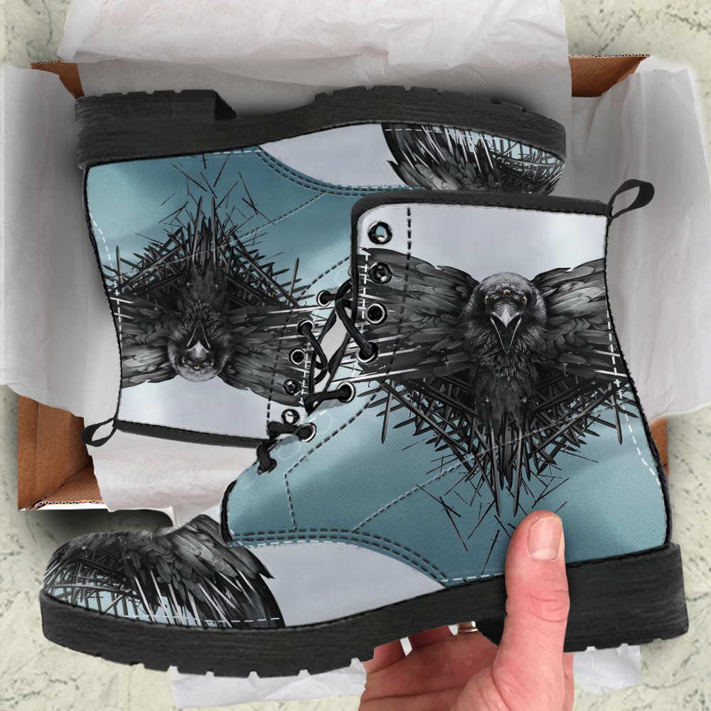 Viking Women's Leather Boots, The Raven Of Odin RLT12