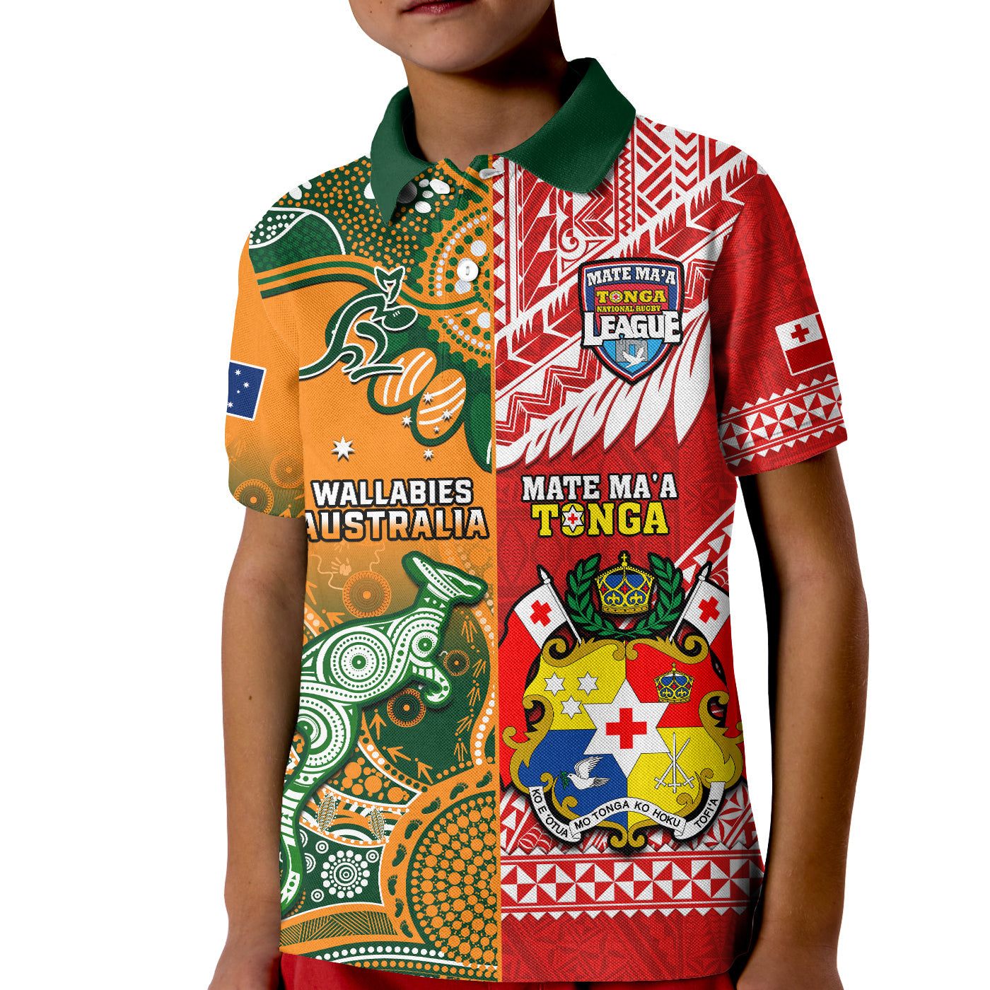 Custom Mate Maa Tonga Wallabies Rugby Polo Shirt Polynesian Mix Aboriginal LT14