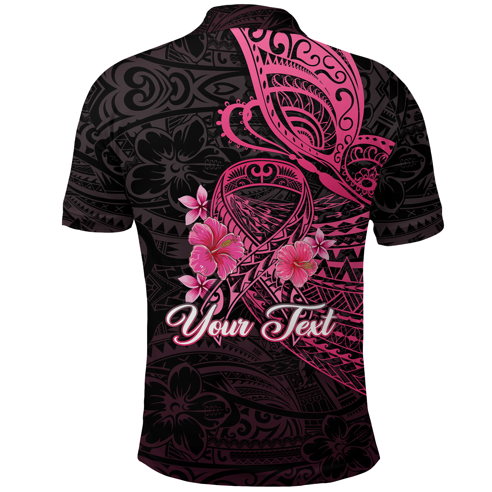 Custom Breast Cancer Pink Ribbon Butterfly Polynesian Black Version Polo Shirt LT12