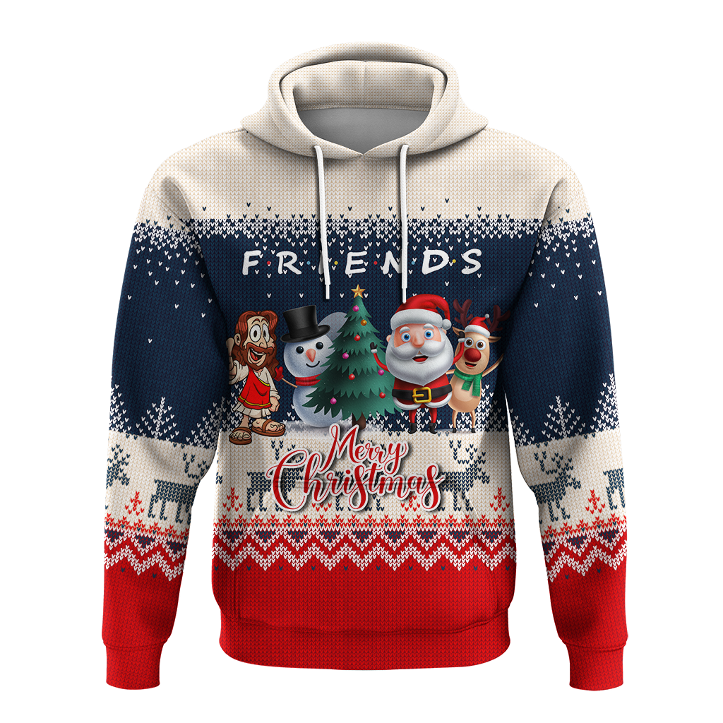 Christmas Jesus With Santa, Snowman And Reindeer Ugly Pattern Hoodie LT12