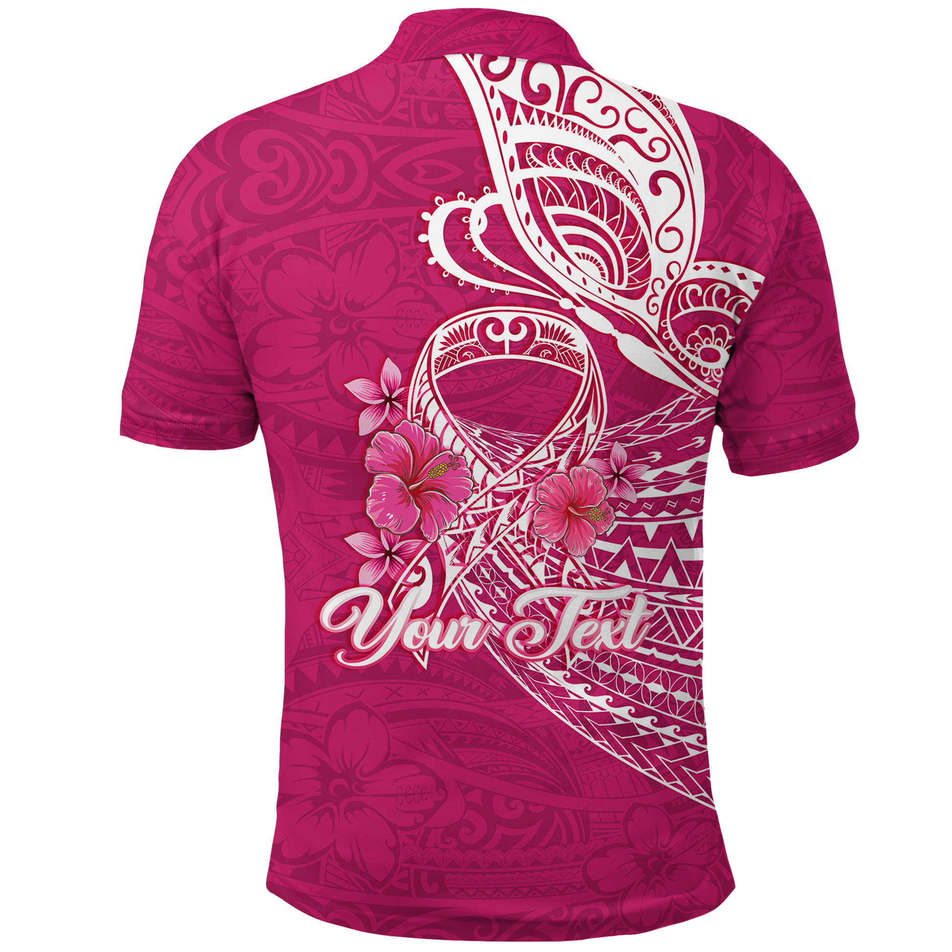 Custom Breast Cancer Pink Ribbon Butterfly Polynesian Pink Version Polo Shirt LT12