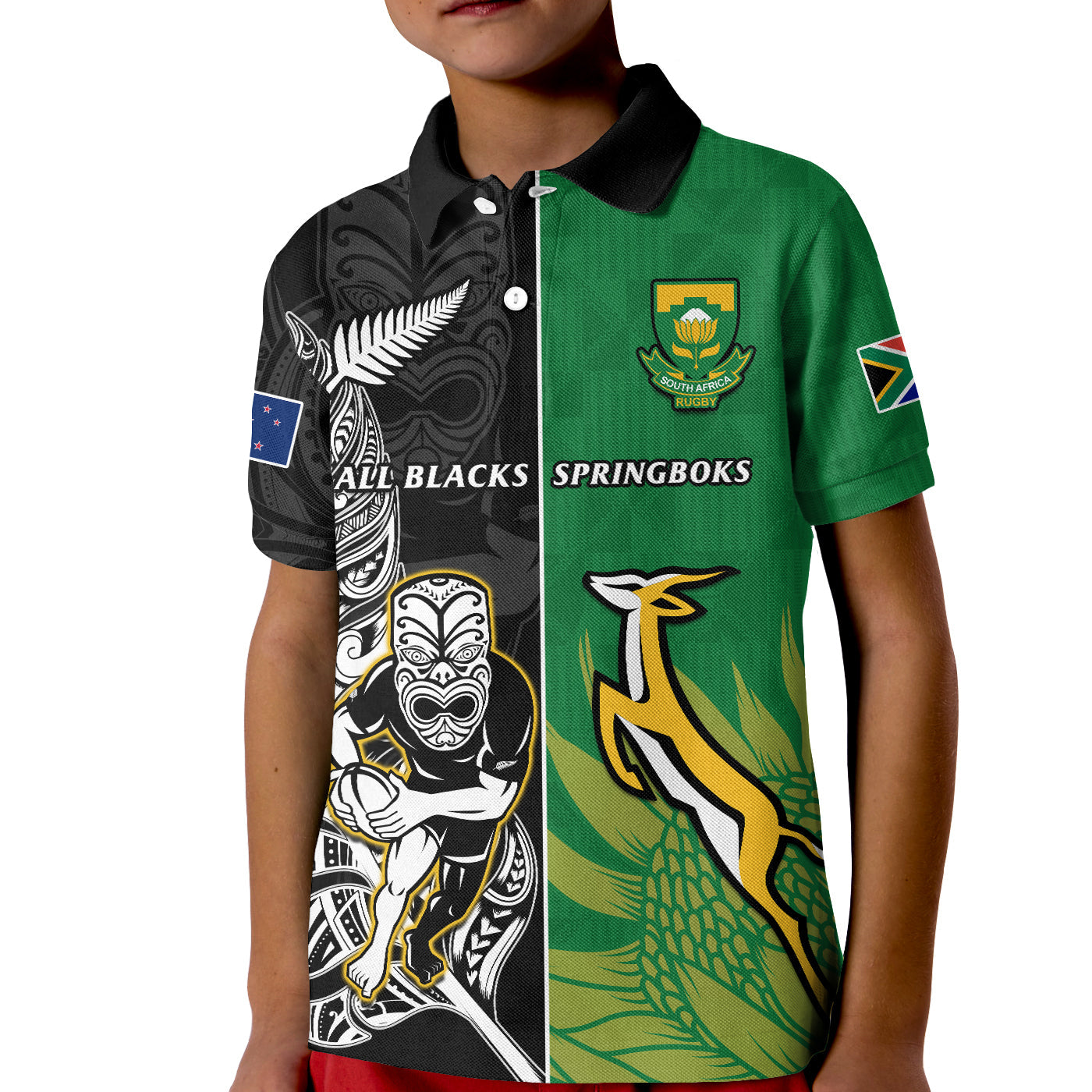 Custom New Zealand South Africa Rugby Polo Shirt All Black Maori Mix Springboks LT14