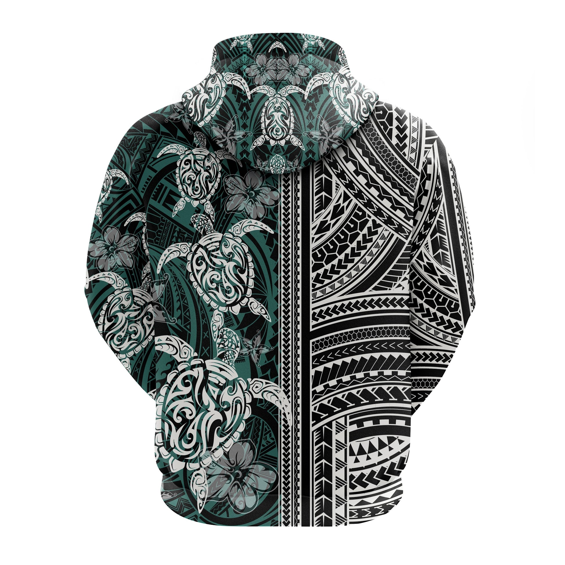 Polynesian Zip Up Hoodie Turtle With Ethnic Motives and Floral Elements LT20