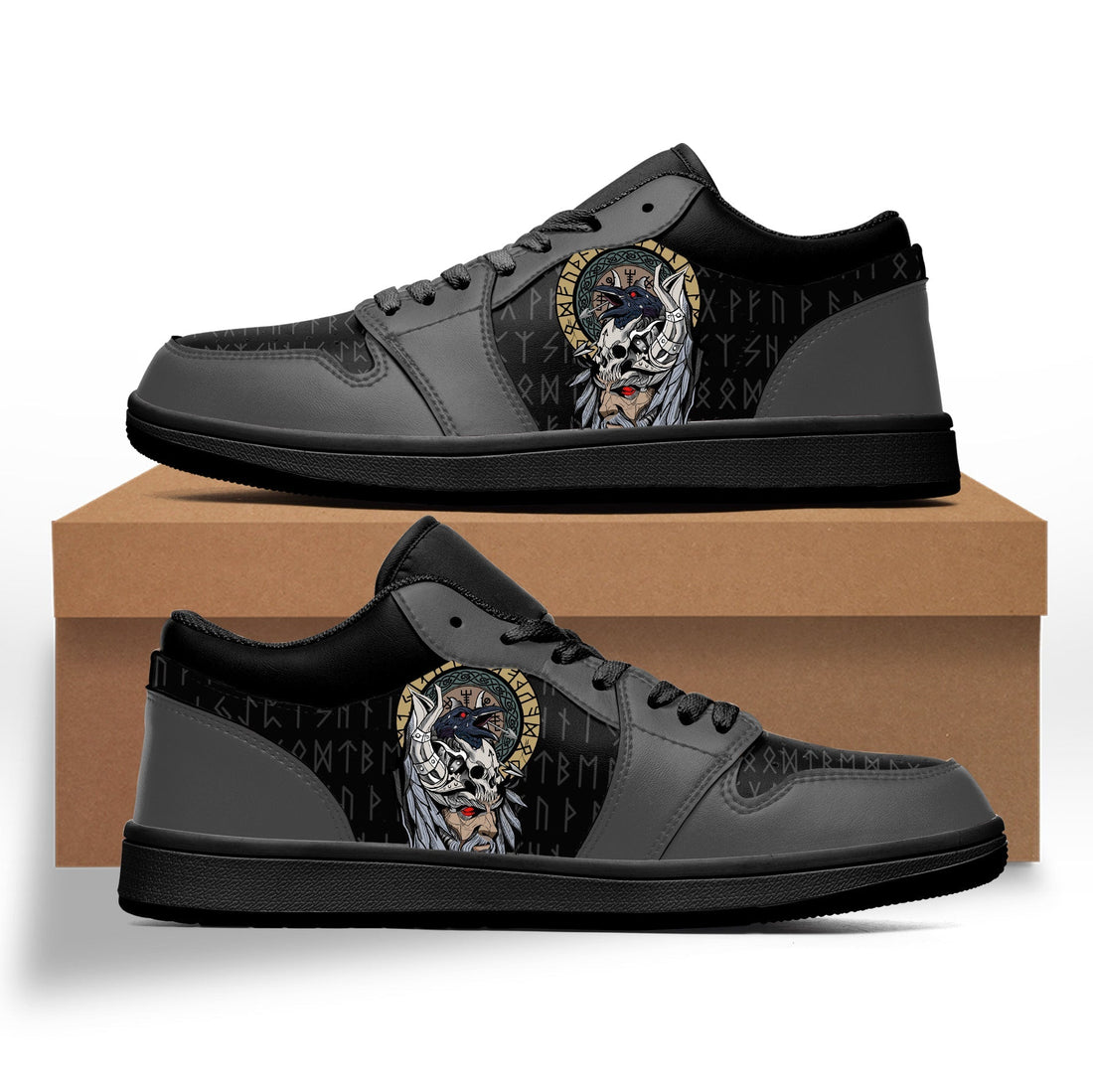 Viking Shoes - Viking Scandinavian God Odin and Raven Low Sneakers RLT12