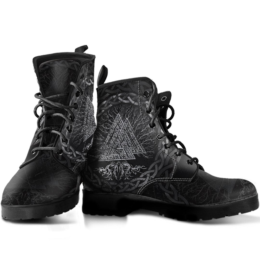 Celtic And Viking Leather Boots Valknut And Tree Of Life Yggrdrasil RLT12
