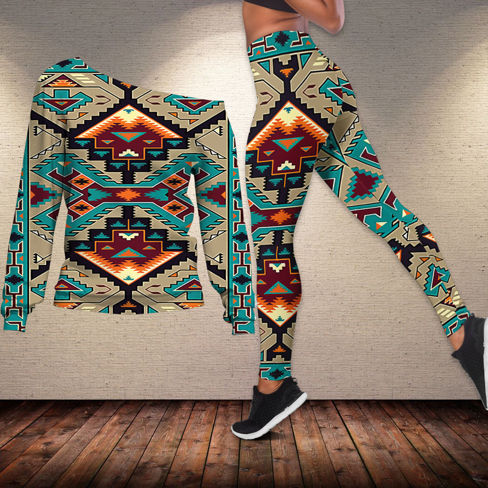 Native American Culture Design Off shoulder Sweater Leggings Set LT10
