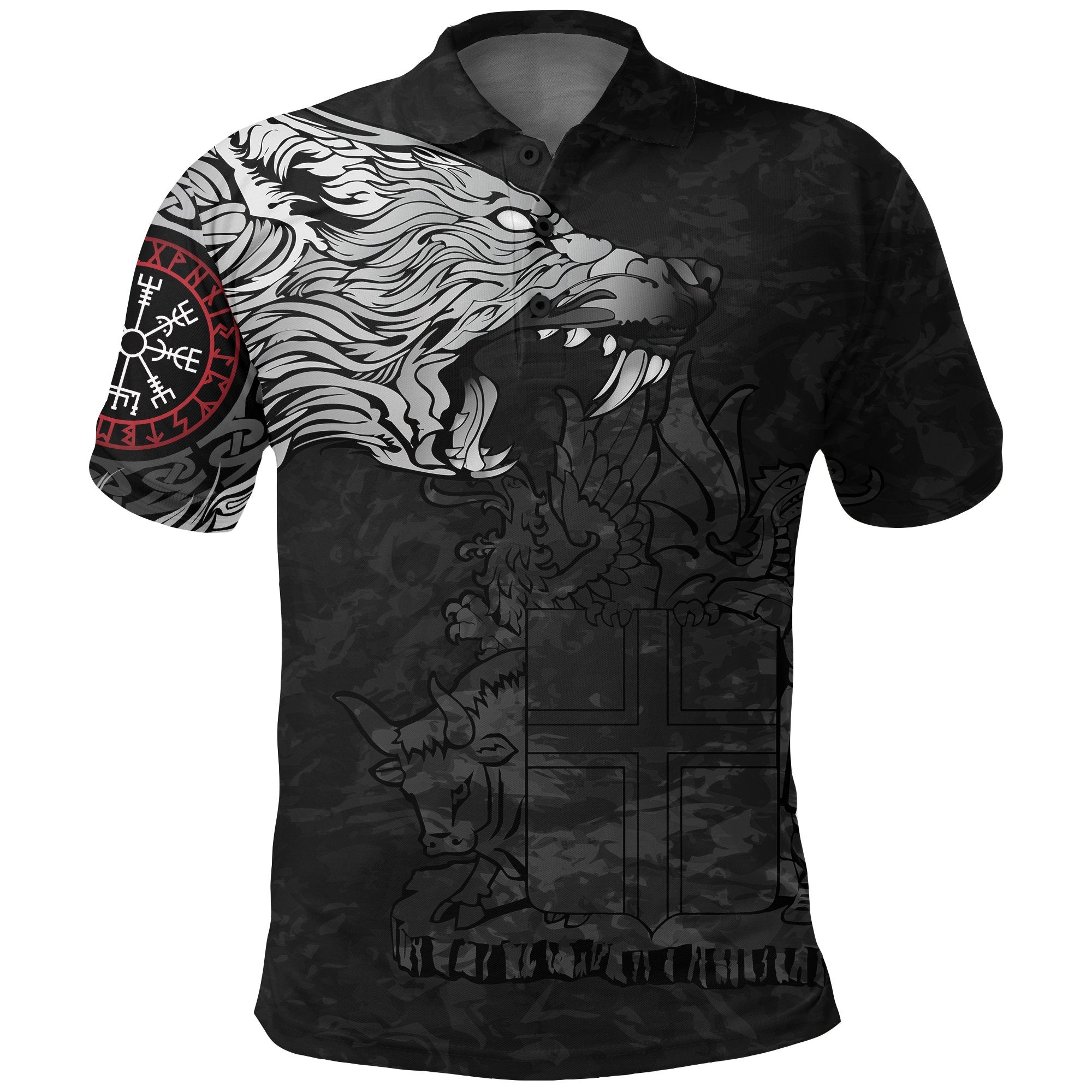 Viking Polo Shirt, Fenrir Wolf and Vegvisir RLT12