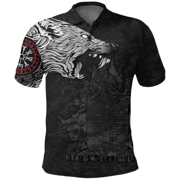 Viking Polo Shirt, Fenrir Wolf and Vegvisir RLT12