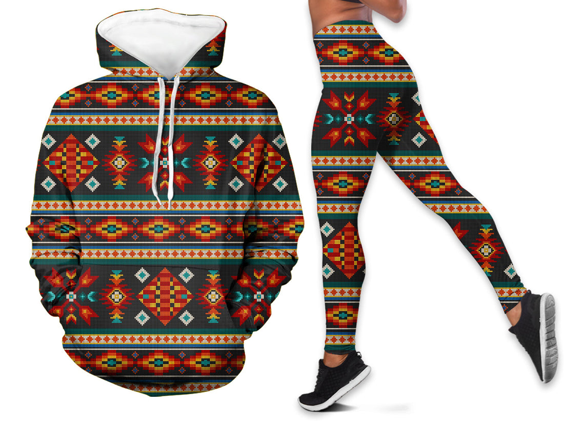 Native American Diamond Pattern In Black Hoodie Leggings Set LT10