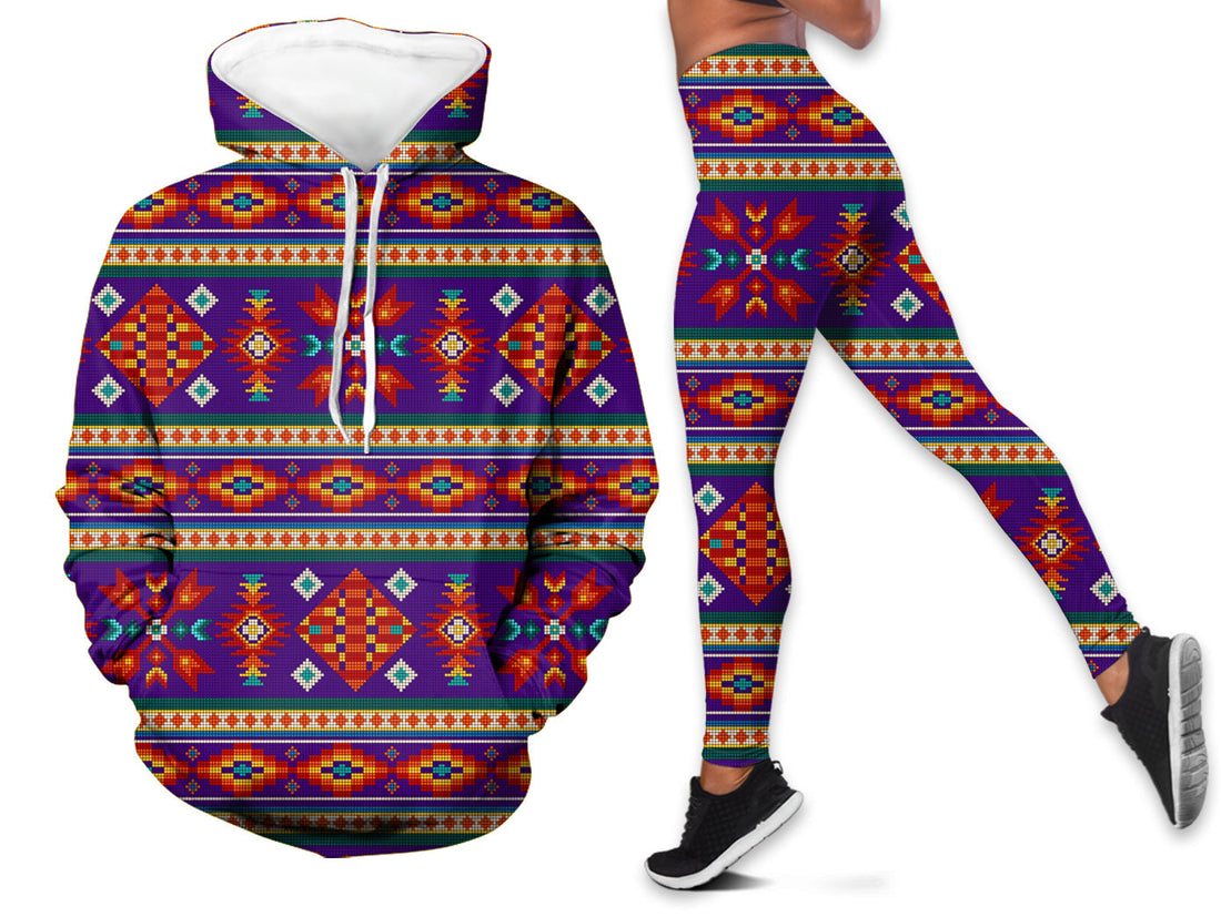 Native American Diamond Pattern In Purple Hoodie Leggings Set LT10