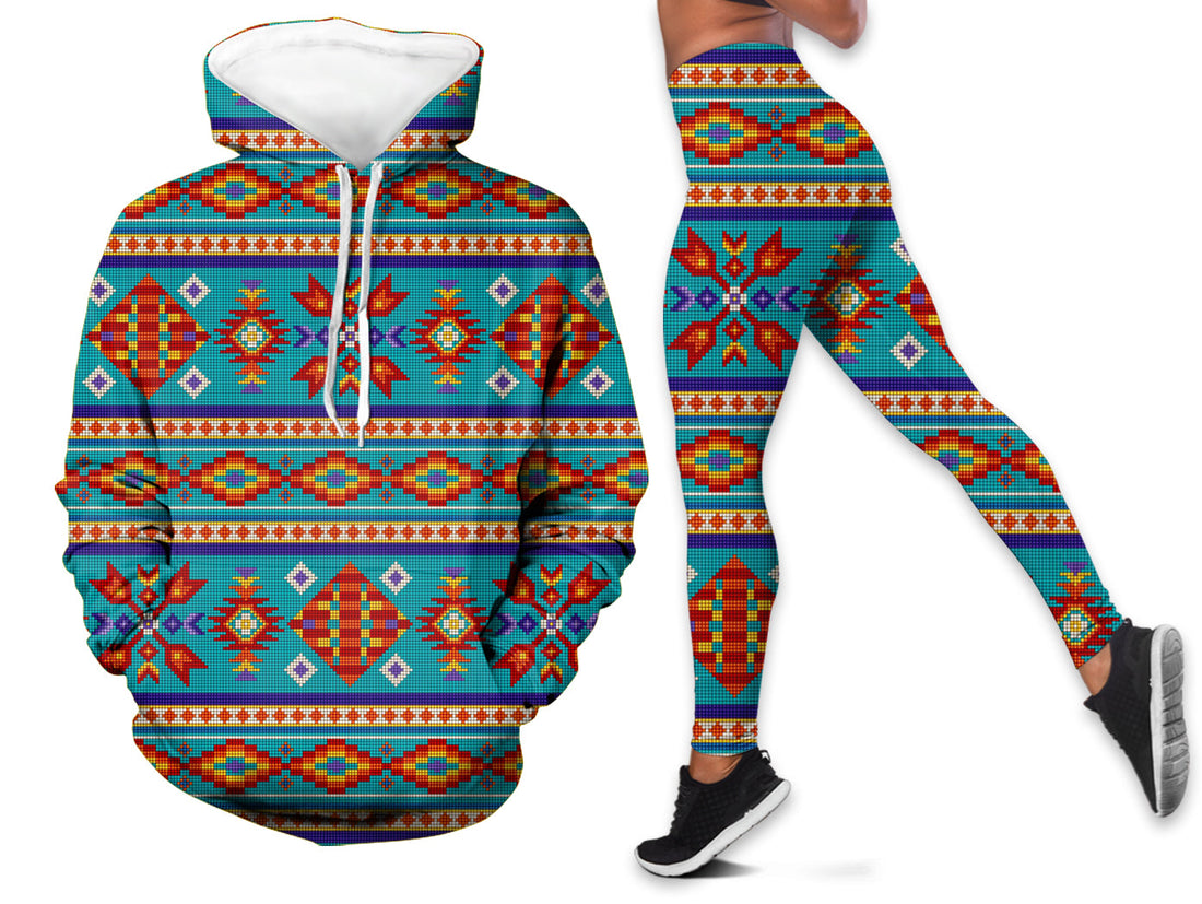 Native American Diamond Pattern In Blue Hoodie Leggings Set LT10