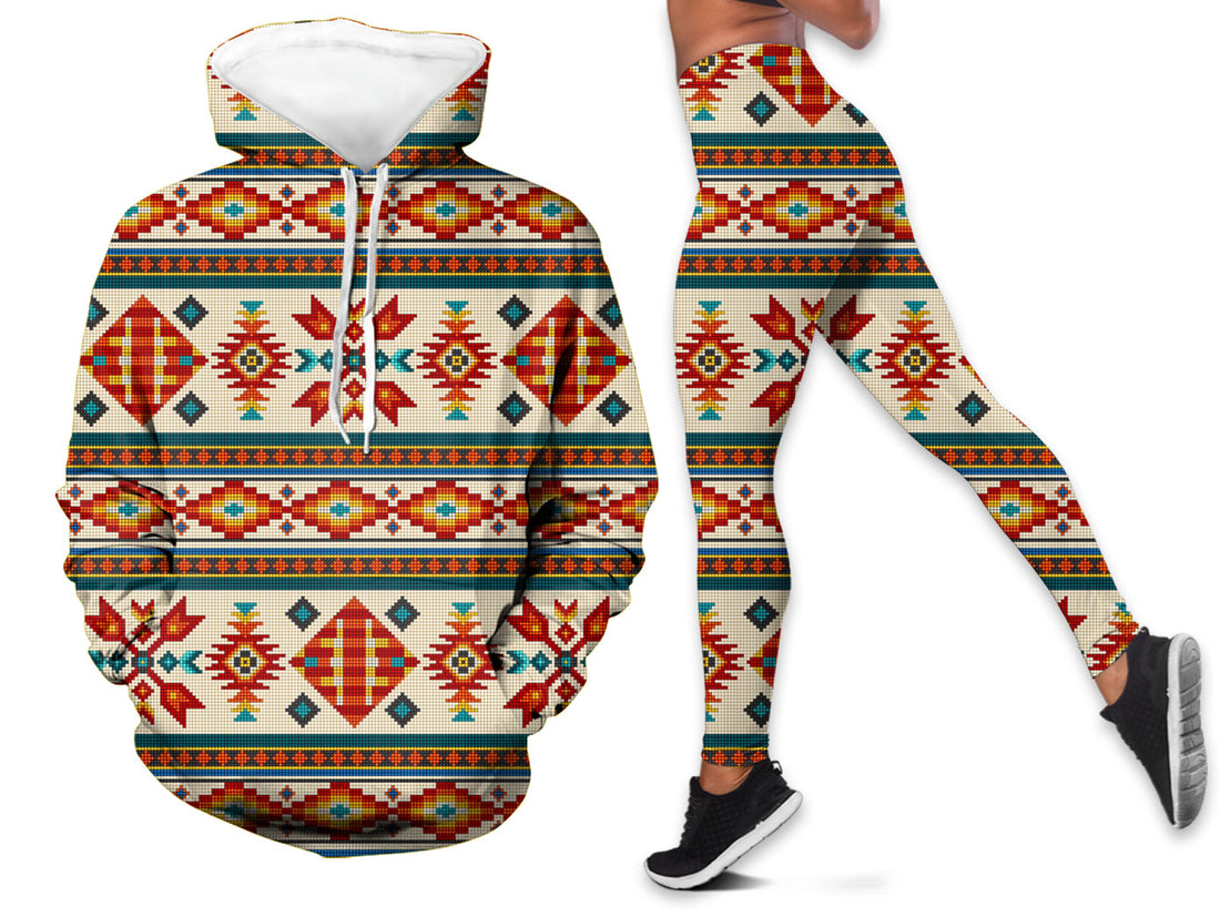 Native American Diamond Pattern In Cream Hoodie Leggings Set LT10