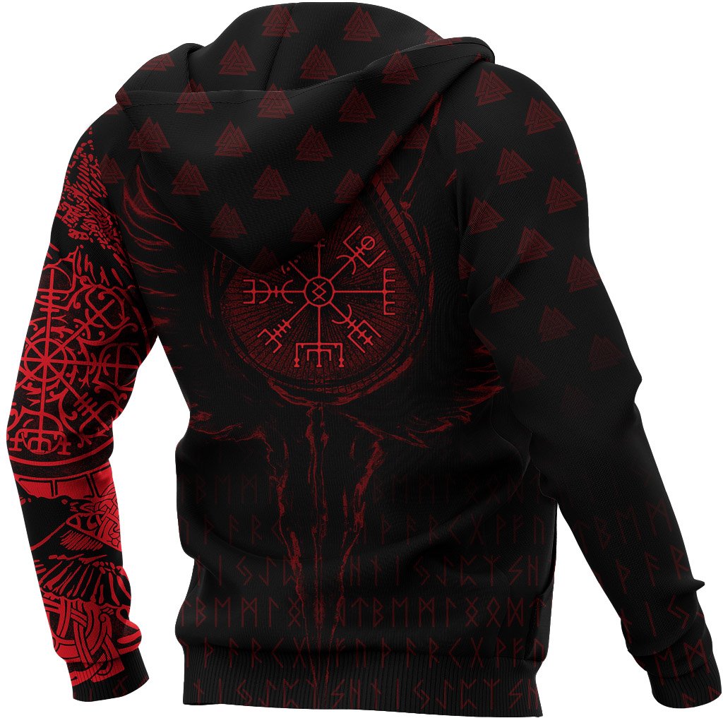 Viking Zip Hoodie - Old Norse Odin Tattoo - Red RLT12