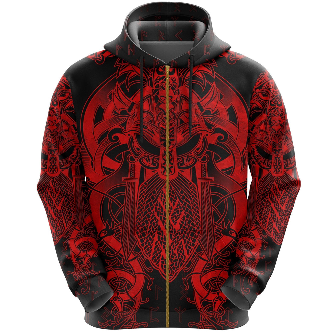 Viking Fenrir and Tyr Tattoo Zip Hoodie Red Version RLT12