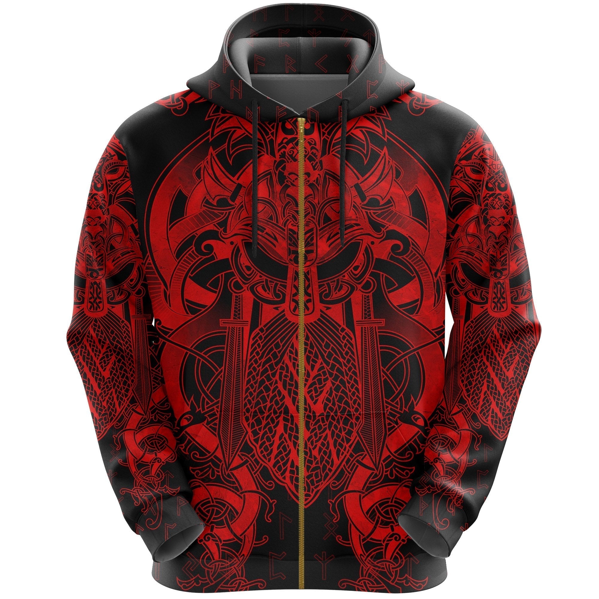 Viking Fenrir and Tyr Tattoo Zip Hoodie Red Version RLT12