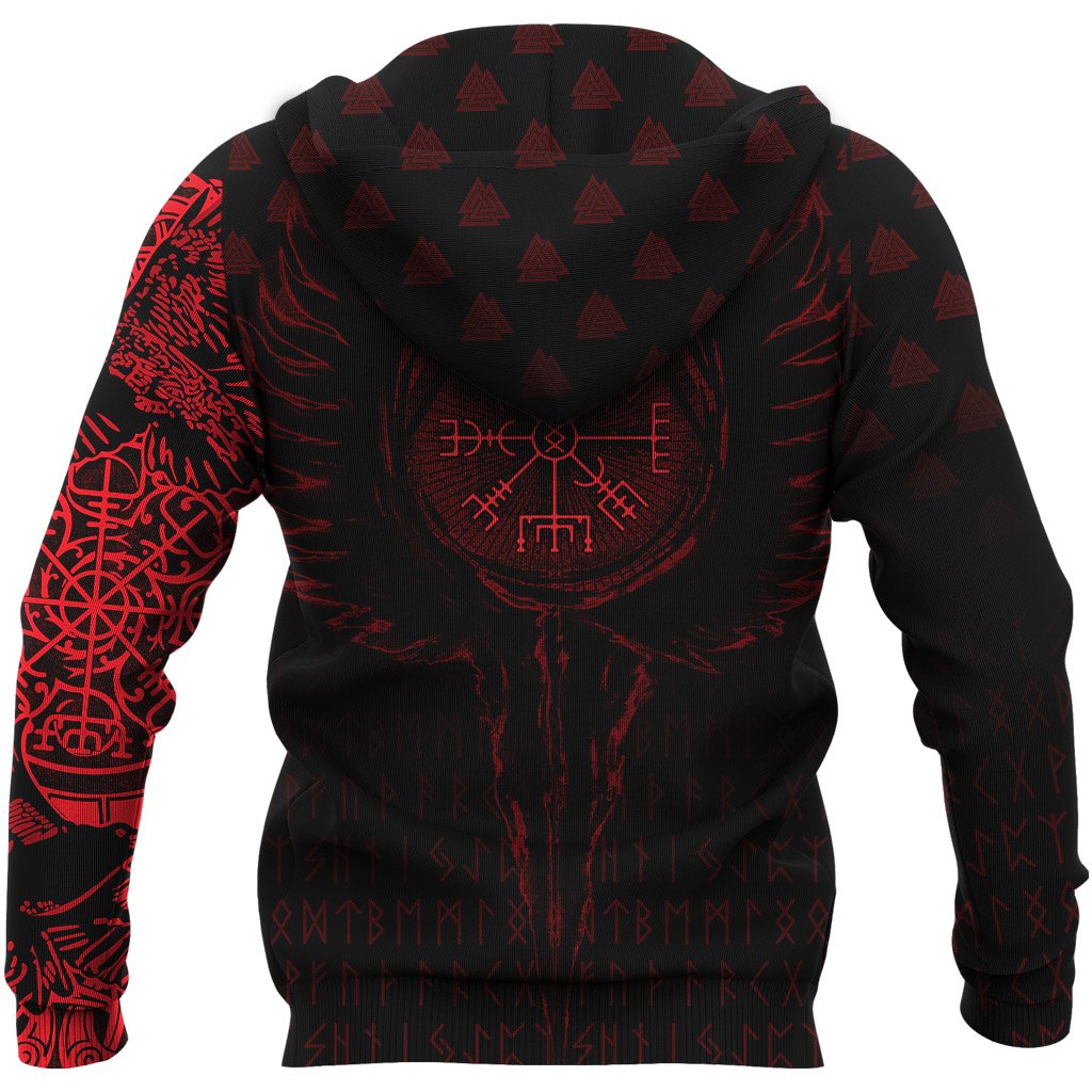 Viking Zip Hoodie - Old Norse Odin Tattoo - Red RLT12