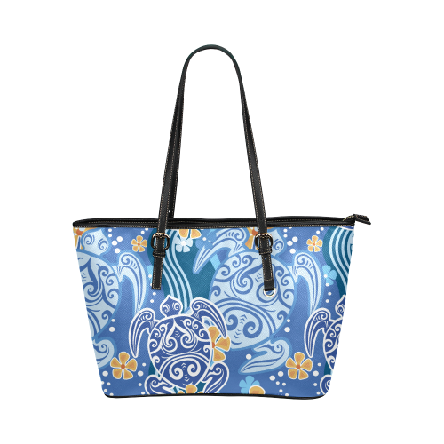 Hawaii Turtle Leather Tote Bag, Plumeria Leather Tote