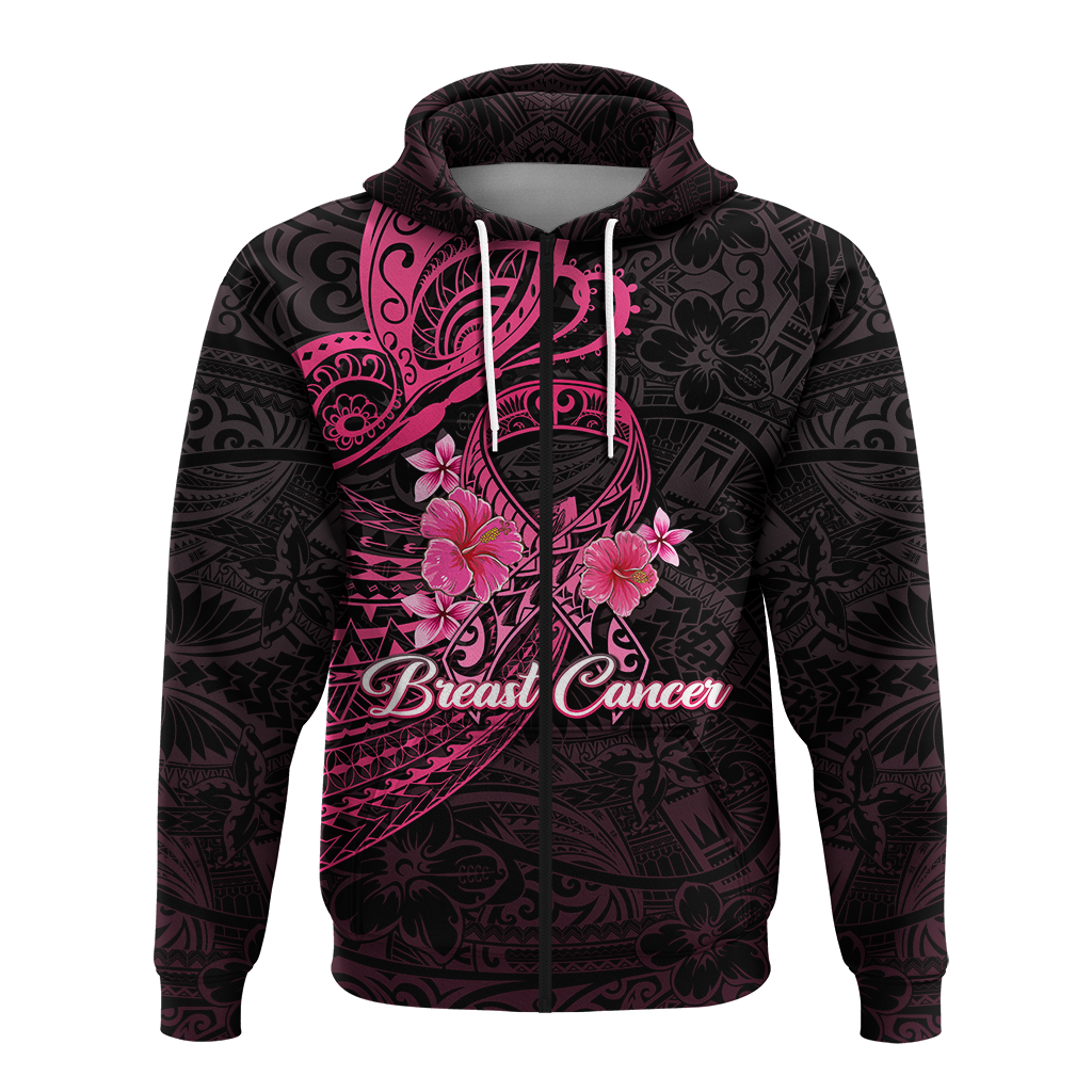 Breast Cancer Pink Ribbon Butterfly Polynesian Black Version Hoodie LT12