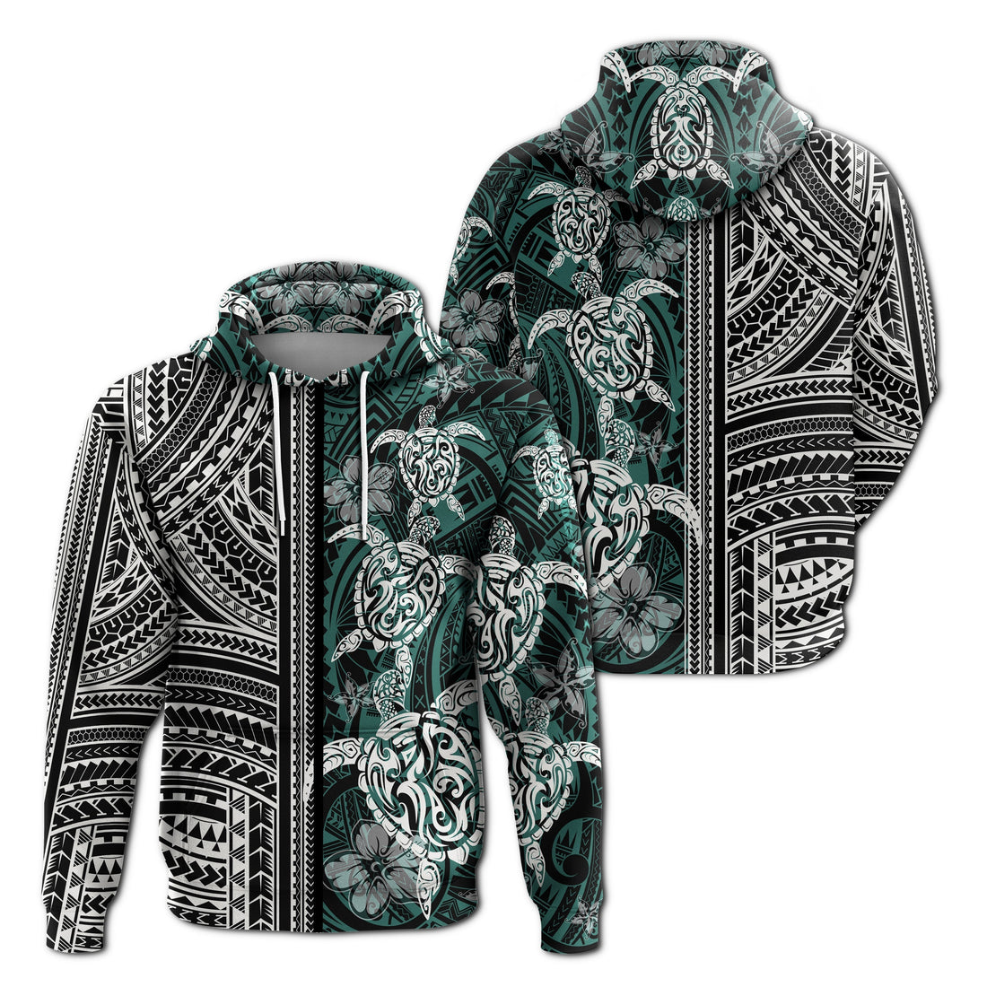 Polynesian Hoodie Turtle With Ethnic Motives and Floral Elements LT20