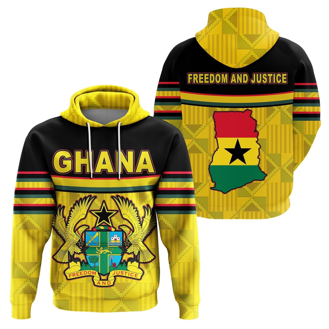 African Hoodie Ghana Map Kente Coat Of Arms Pullover